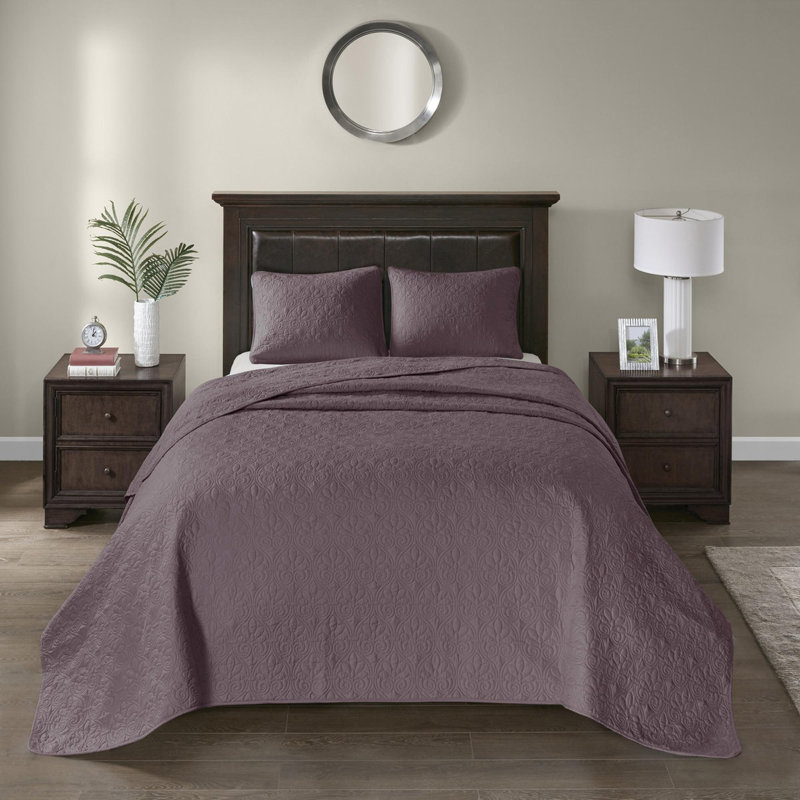 Ensemble de courtepointe réversible 4 pièces, Courtepointe pour très grand lit + 2 tailles déc, Mauve