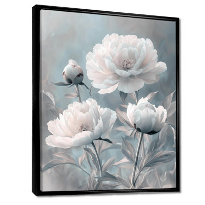 Gray Moonlit Garden - Peonies Framed Canvas Print