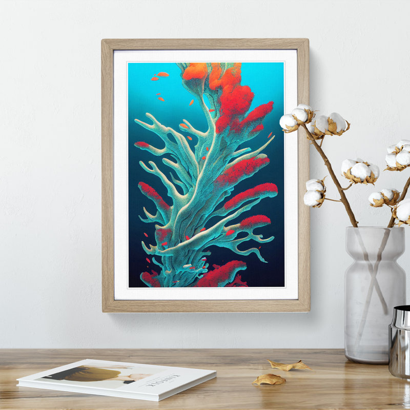 Dazzling Coral Reef - Single Picture Frame Print, 64cm H x 46cm W x 2cm D, Oak