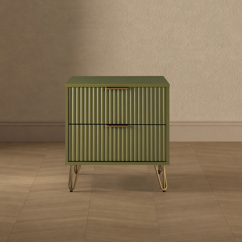 Olive Green Nightstand, Modern Wooden Side End Table with Storage for Bedroom, Olive Green