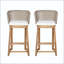 Ensemble de 2 tabourets de bar en bois d'acacia avec dossier en osier tressé et coussin beige