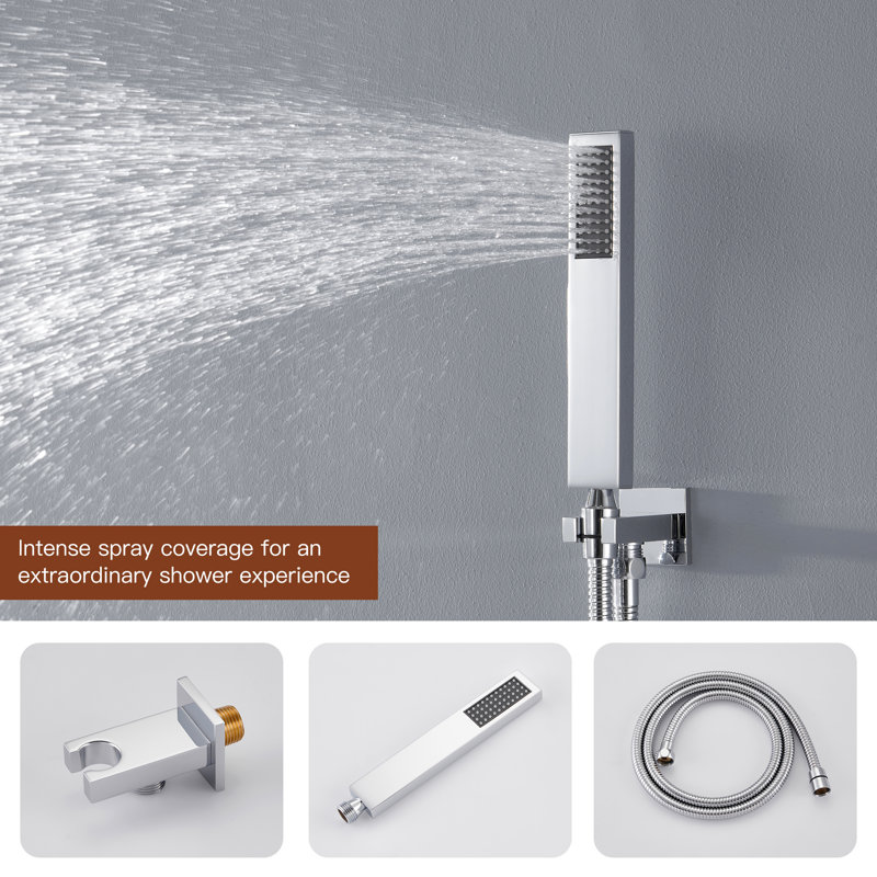 Brushed Gold Large Dual Rectangle Ceiling Mounted Shower System with LED and Bluetooth