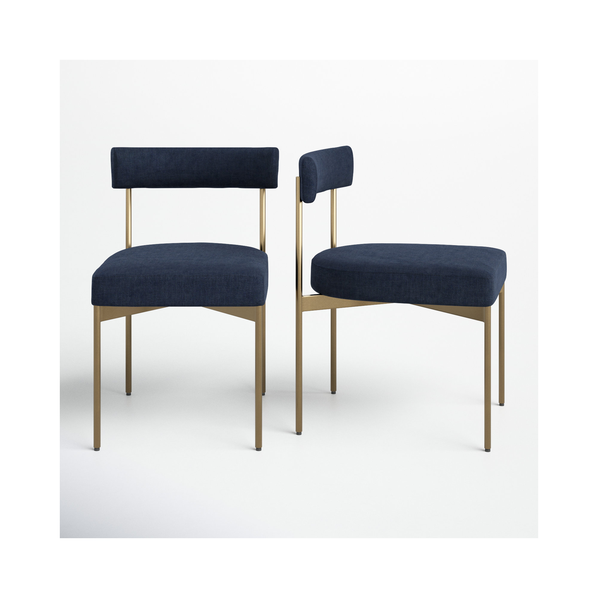 Freida 19.75'' H Upholstered Dining Chair, Navy Blue, Antique Brass