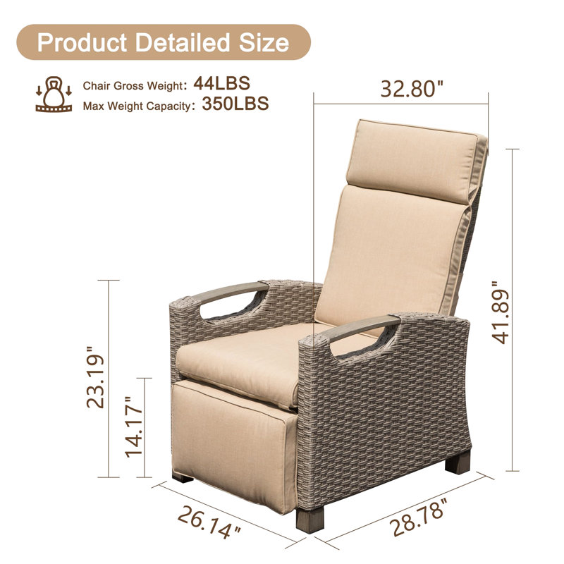 Fauteuil de patio inclinable avec revêtement amovible - beige, tissé à la main, réglable, rouille, angle réglable pour l'extérieur, coussins épais, pour profiter