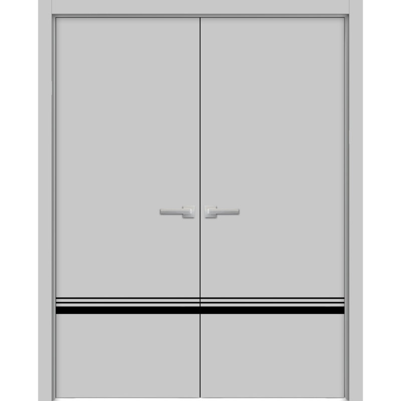 Portes françaises en bois massif massif, 56 po x 84 po, Gris mat