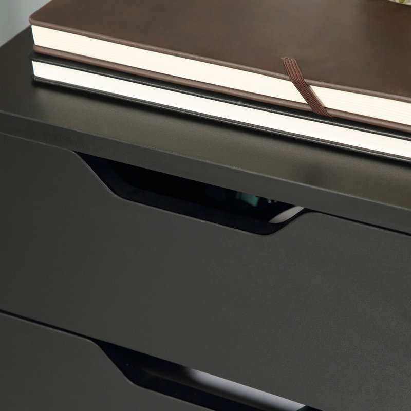Armoire de bureau mobile à 3 tiroirs, support pour imprimante à roulettes noires, système de classement vertical, grande capacité pour la papeterie, tiroirs coulissants, mobile avec 4 2 verrouillables, se range sous le classeur noir.