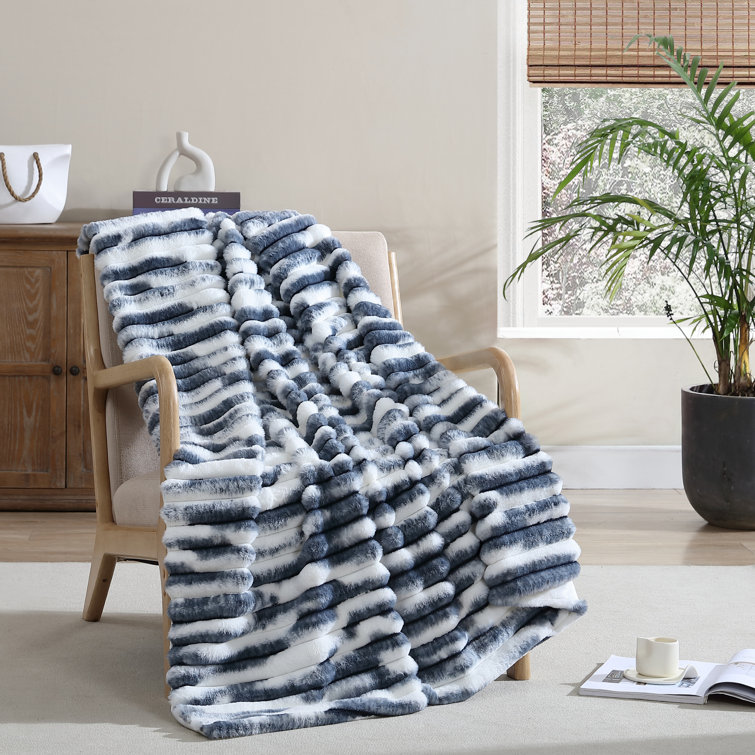 French Connection Printed Ribbed Microfiber Throw
