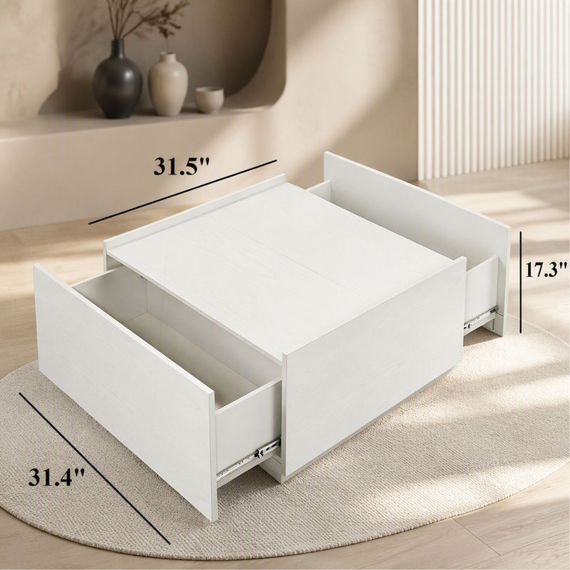 Table basse de style transitionnel avec tiroirs de rangement pour salon, Blanc