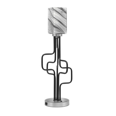 Lampe décorative Amarmula, avec ports USB, noir mat et finition graphite, verre onyx carré de 3,5 po
