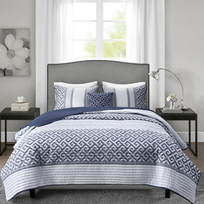 4 pièces de courtepointe - très grand bleu marine. Rembourrage. 2 taies décoratives et 1 coussin décoratif. Literie Wrinkle Conception élégante avec lavable à la machine