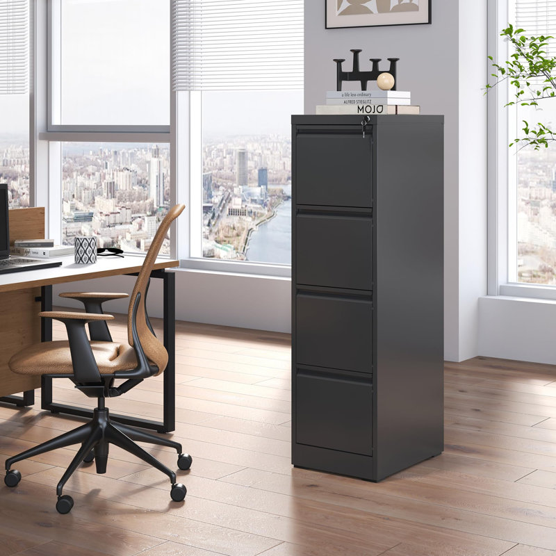 Malaja 52.4"H Metal Vertical Filing Cabinets with 4 Drawers Lockable For Home Office A4/Letter/Legal, Black