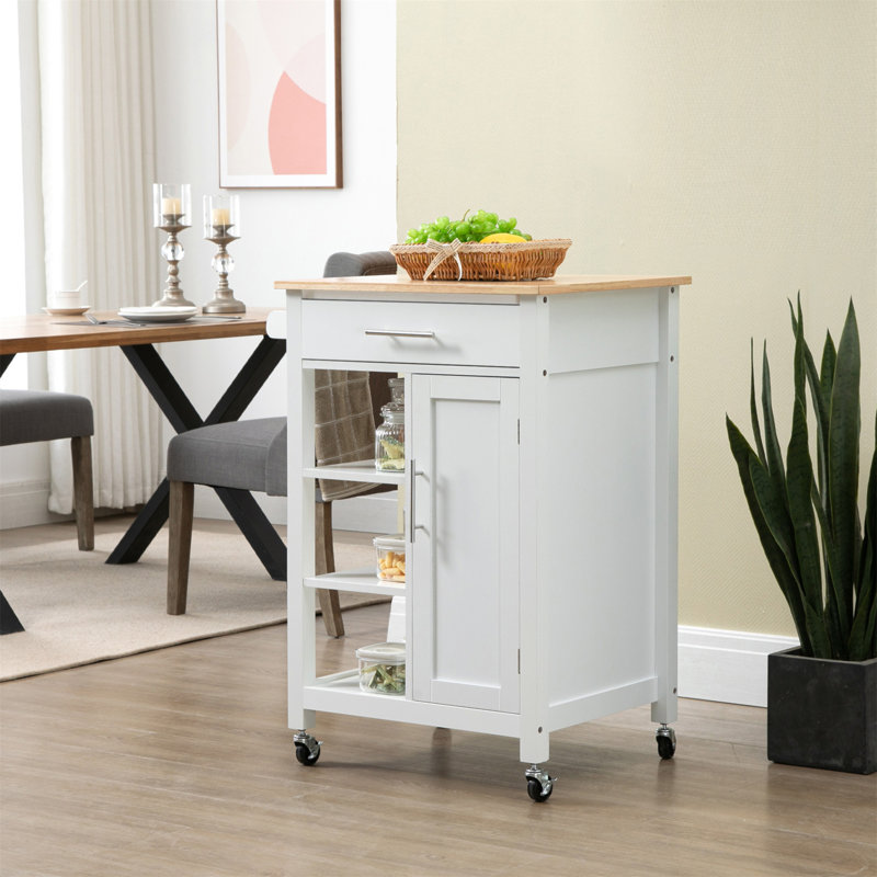 Adjustable Kitchen Island Cart With Solid Wood Top, Drawer, And Storage For Dining Room Efficiency