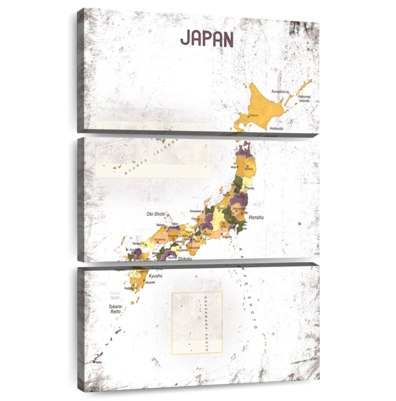Carte politique du Japon à Aliaz, H 32 po x l 20 po