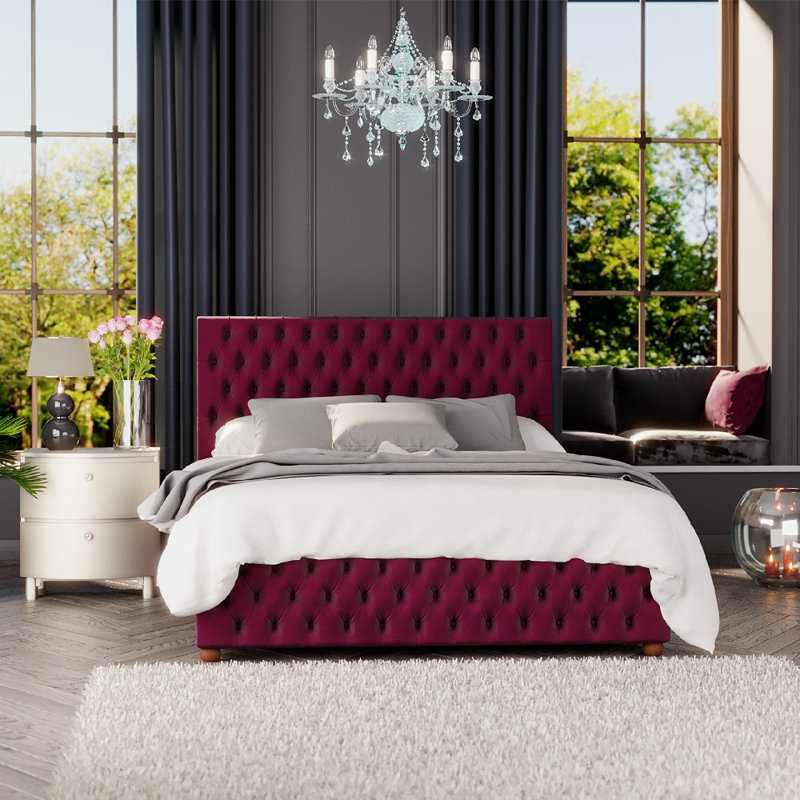 Upholstered Ottoman Bed, Double (4'6), Berry