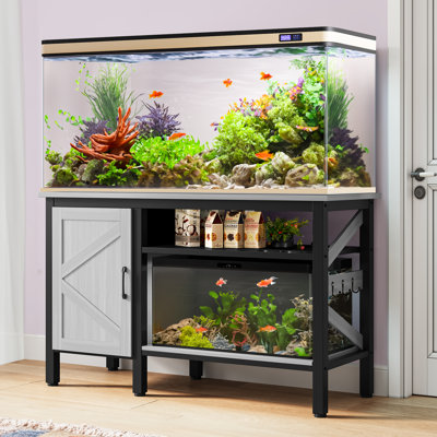 Heavy Duty Metal Aquarium Stand with Power Outlets, 55-75 Gallon Fish Tank Stand with Cabinet Accessories Storage Suitable for Fish Tank, Turtle Tank, 880LBS Capacity