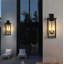 Très grande lanterne murale d'extérieur moderne à 4 lumières 26 pouces avec verre transparent, noir mat-129620479