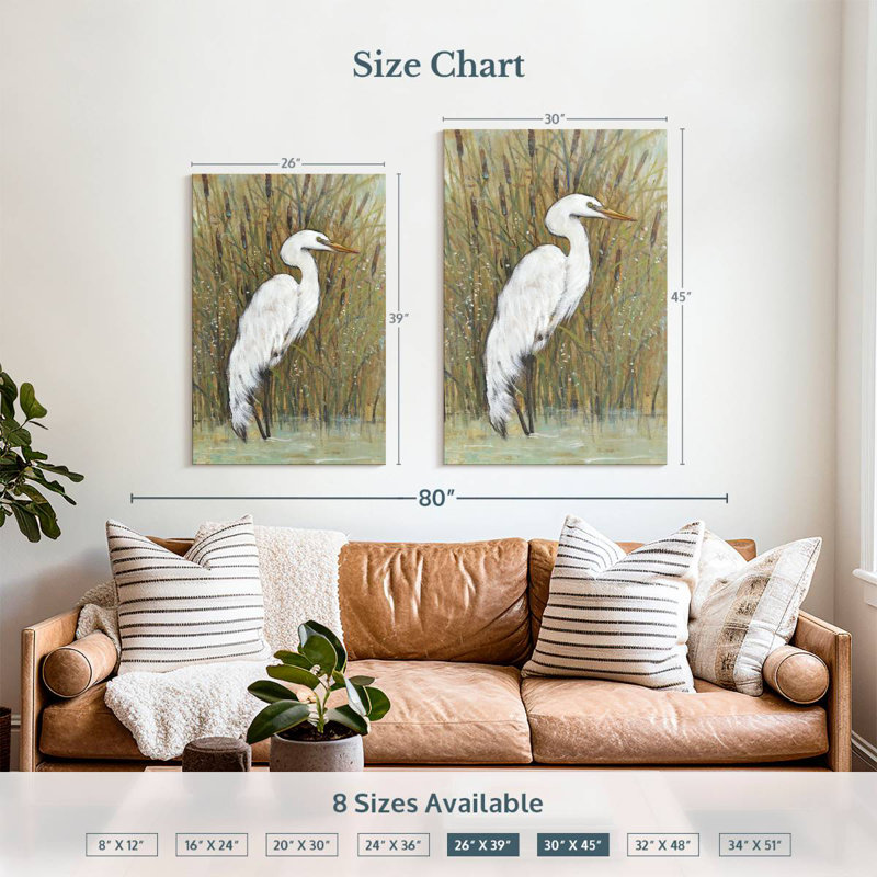 Brampt White Egret I, 39" H x 26" W