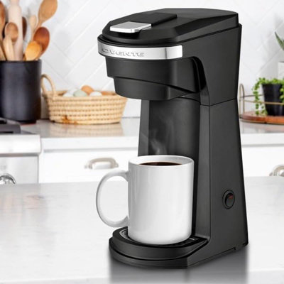 OVENTE 14oz Single Serve Coffee Maker for K Cups & Ground Coffee, One-Touch Brewing Coffee Machine, Compact Design, Reusable Filter, Auto Shut-Off, Anti-Drip, Ideal for Home or Office, Black CMK42B