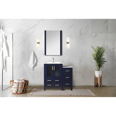 Gris foncé 36 po Meuble-lavabo avec armoire latérale dissimulée, robinet fini, comptoir en céramique blanche et 22 grands miroirs muraux décoratifs