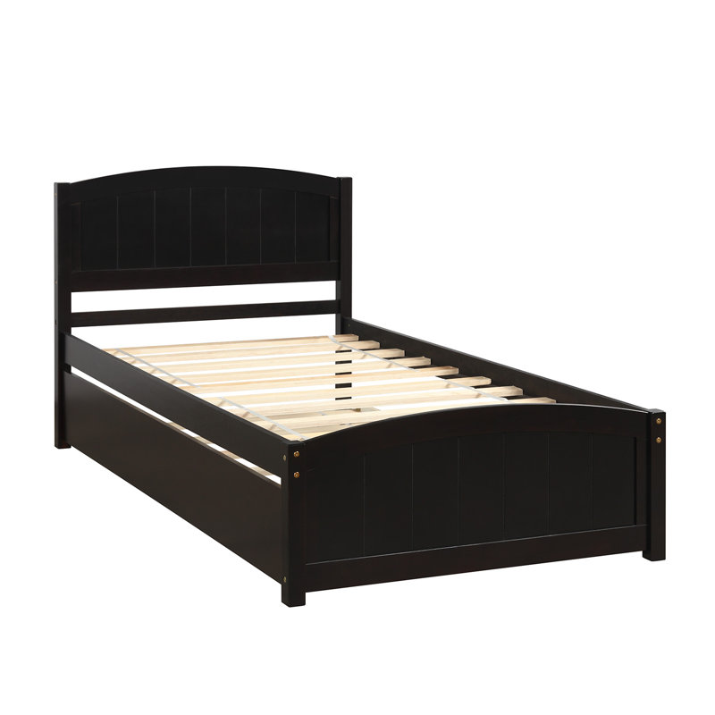 Lit de jour simple en bois massif avec couchette Gisan, Espresso