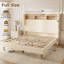 Structure de lit double avec tête de lit à oreilles en velours côtelé de 51 po de hauteur et tablette de rangement, lit plateforme tapissier avec lumières DEL et station de charge, aucun sommier nécessaire, assemblage facile, crème-129953401-129953406