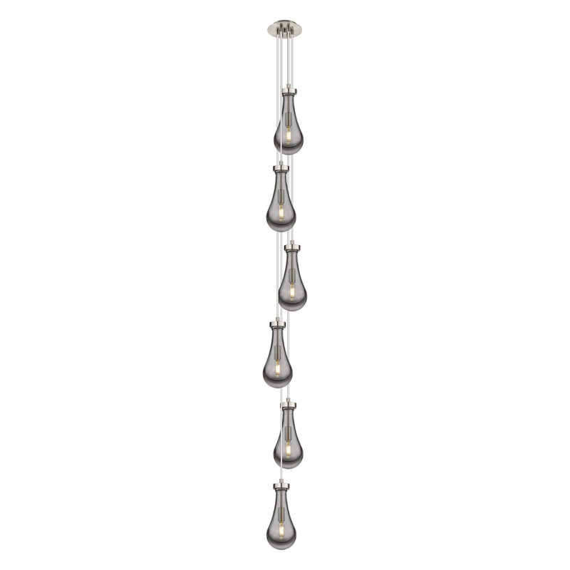 Luminaire suspendu grappe 6 lumières Pont, Transparent, Nickel satiné