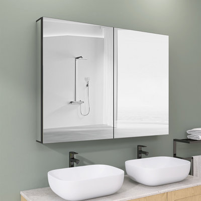 Miroir rectangulaire blanc sans cadre avec 6 tablettes réglables l 18 po x H 30 po Sylvelin