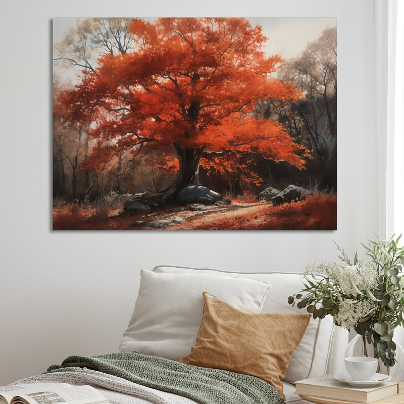 «Fall Foliage Tree In The Woods III», art mural floral, H 12 po x l 20 po x P 1 po, Toile tendue