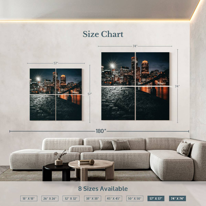 Horizon nocturne de Boston, H 57 po x l 57 po