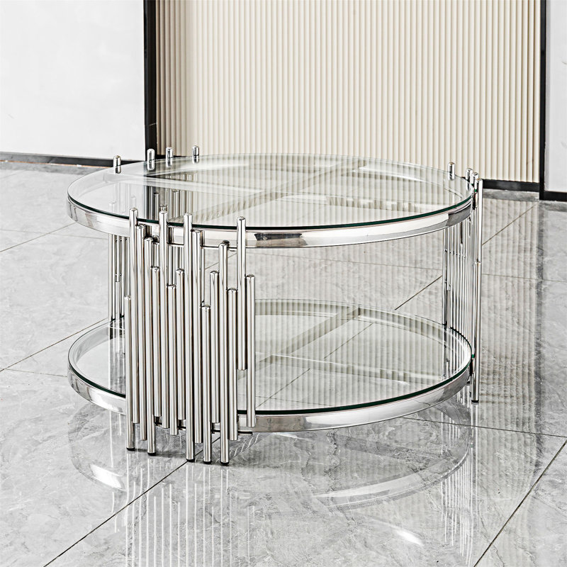 Table basse en verre avec tablette