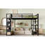 Grand cadre de lit mezzanine avec garde-robe, lit mezzanine en métal avec tablettes de rangement et panneau perforé, noir-327829127