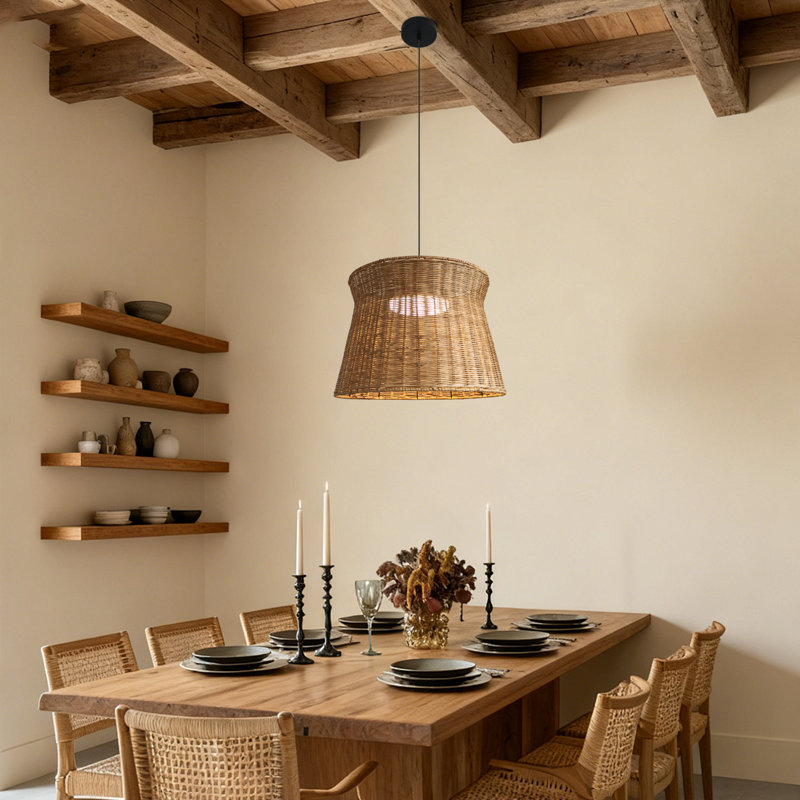 1 - Light LED 3000K Rattan Farmhouse Bohemian Pendant Light