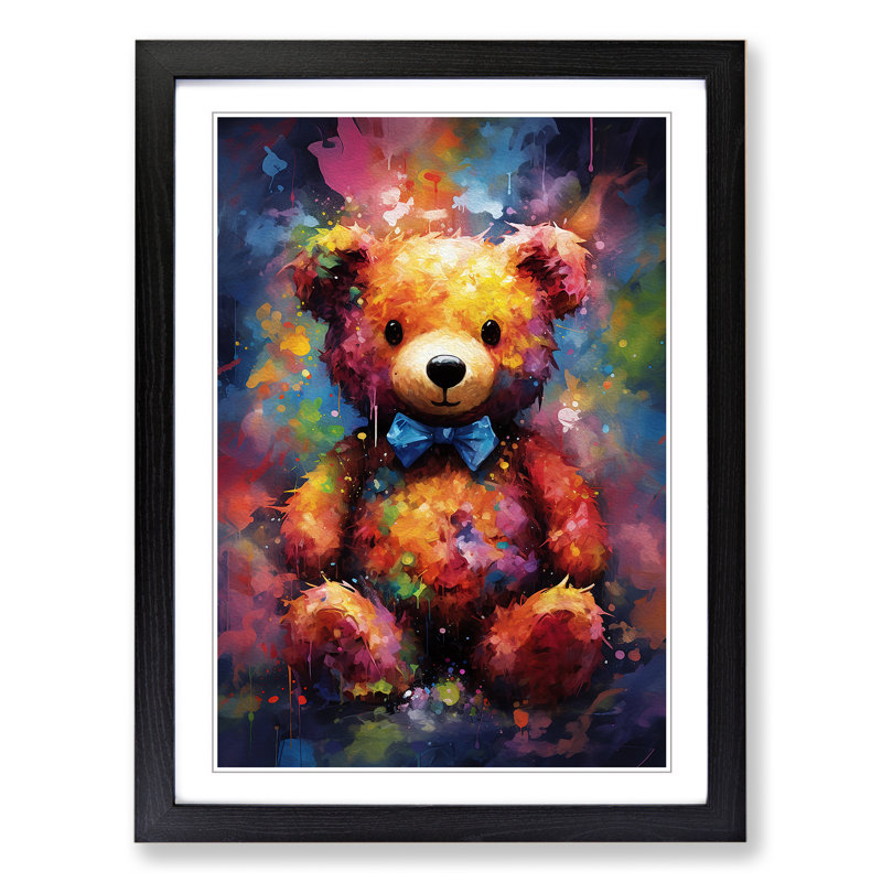XYZ-FRM-V1223-6123 Teddy Bear Abstract - Single Picture Frame Print on Wood, 34cm H x 25cm W x 2cm D, Black 