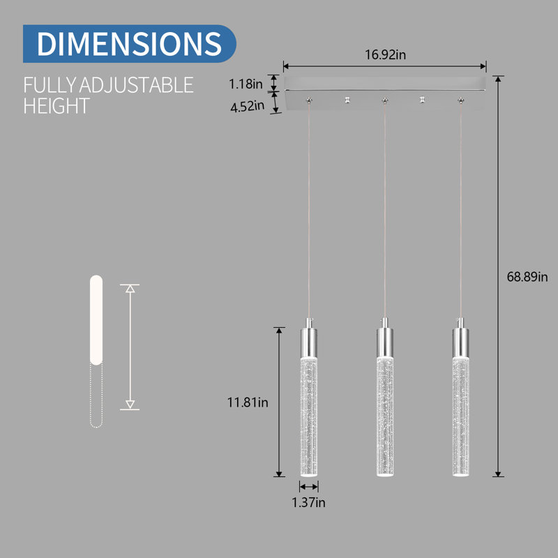 Kitchen Island Lighting Modern Light Fixture Kitchen Island Pendant Light Dimmable LED Chrome Mini Pendant Lighting Dinning Room Living Room Chrome Pendant Lights（3-Light）