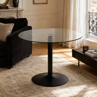 Modern Tempered Glass Round Pedestal 30" High Dining Table