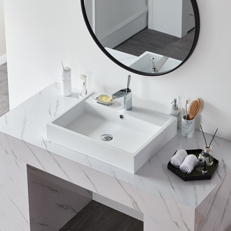 Pensen 18.5'' Matte White Solid Surface Rectangular Bathroom Sink with Overflow