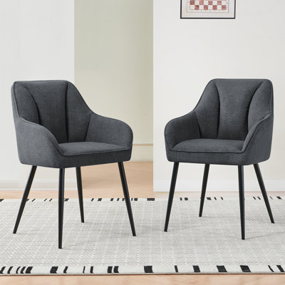 Modern Fabric Upholstered Armchair Dining Chairs with Arm & Curved Back