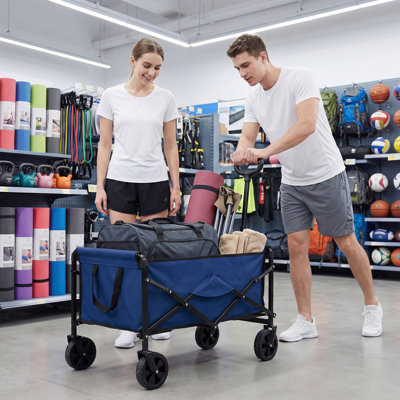 Chariot utilitaire pliable d'une capacité de 330 lb, chariot pliant robuste avec roues tout-terrain et poignée réglable pour le camping, le jardinage et les sports