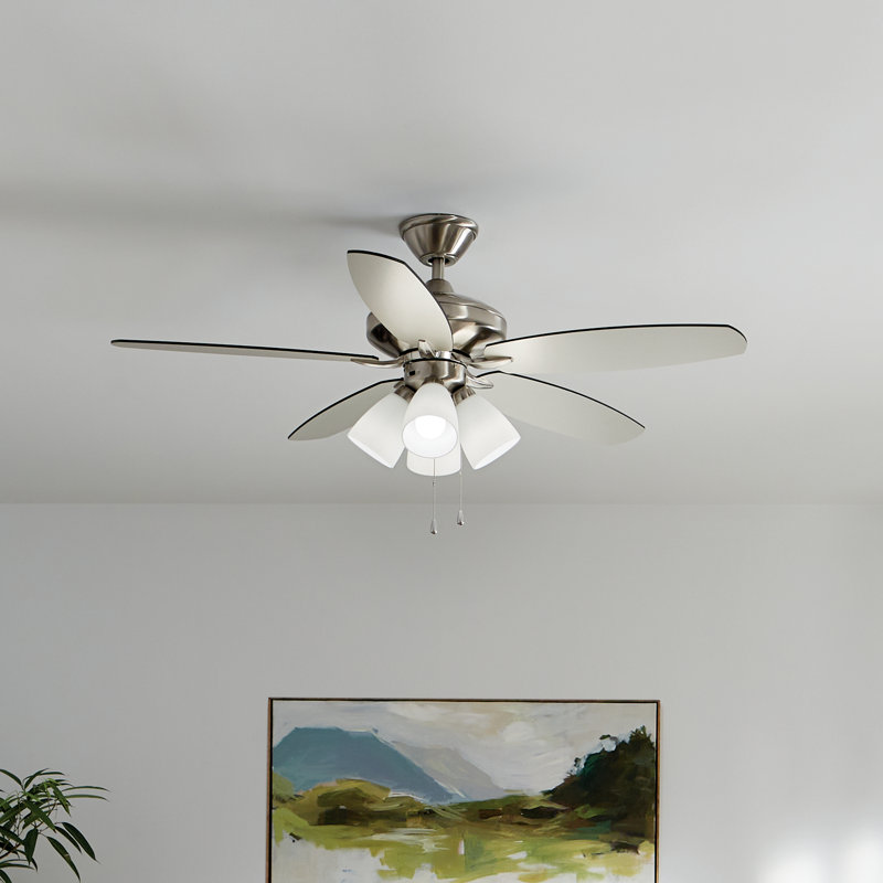 52'' Ceiling Fan with Light Kit, Brushed Stainless Steel