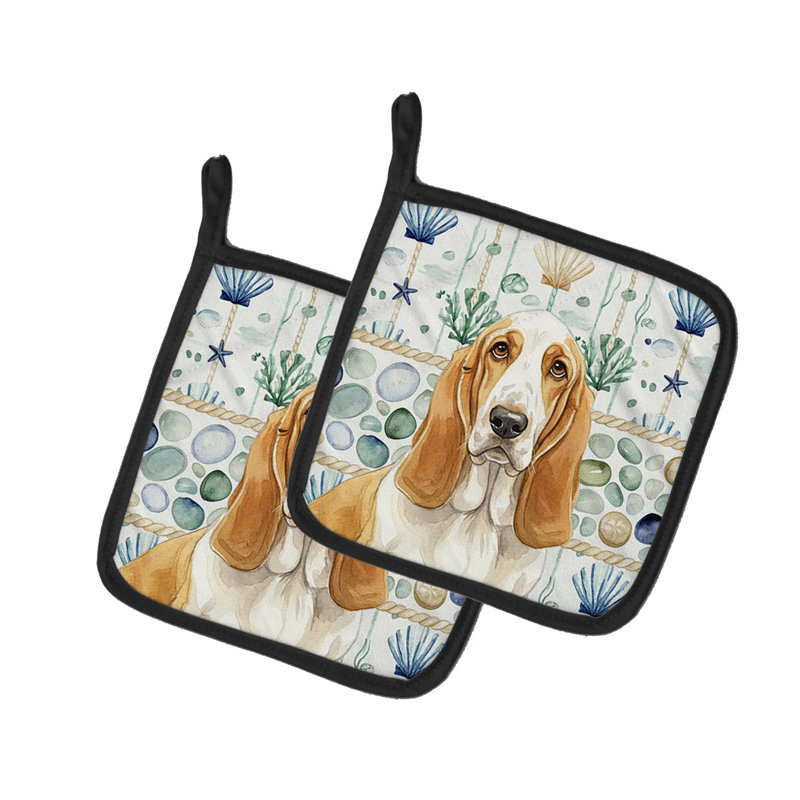 Paire de poignées citron et blanc Basset Hound