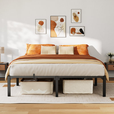 Structure de lit, structure de lit plateforme en métal robuste avec support de lattes en fer durable et pieds, aucun sommier requis, aucune vis nécessaire, supporte jusqu'à 800 lb, assemblage sans outil