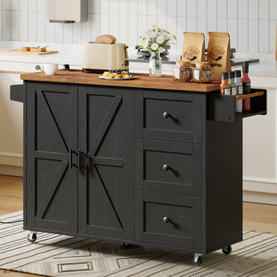 Mayrani 43" Rolling Kitchen Island with Storage and Power Outlet by Gracie Oaks