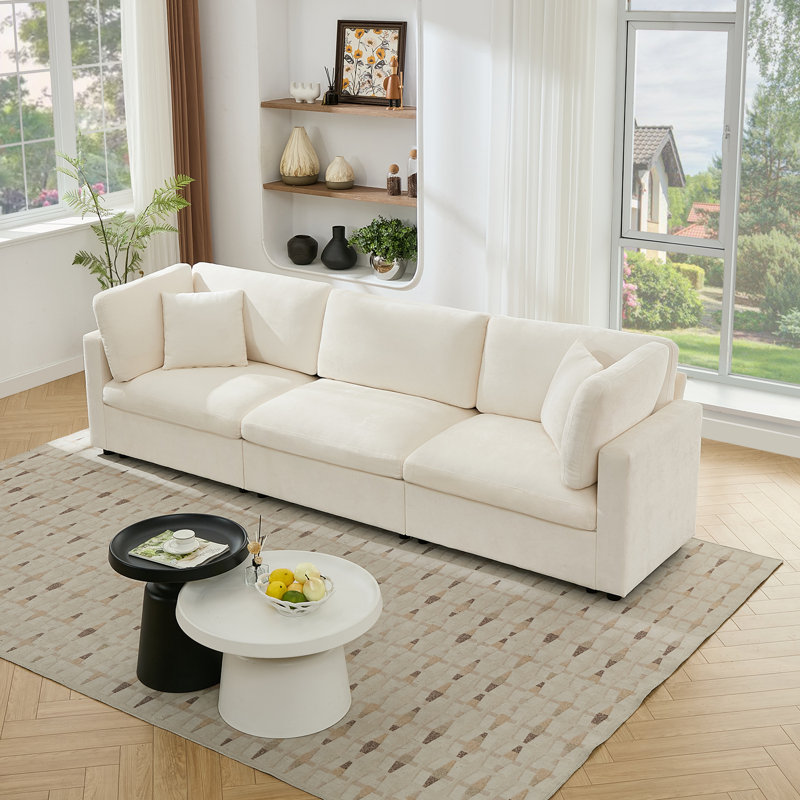 Canapé modulaire surdimensionné à 3 places de 118,5 po de largeur 118,5 po, Chenille beige