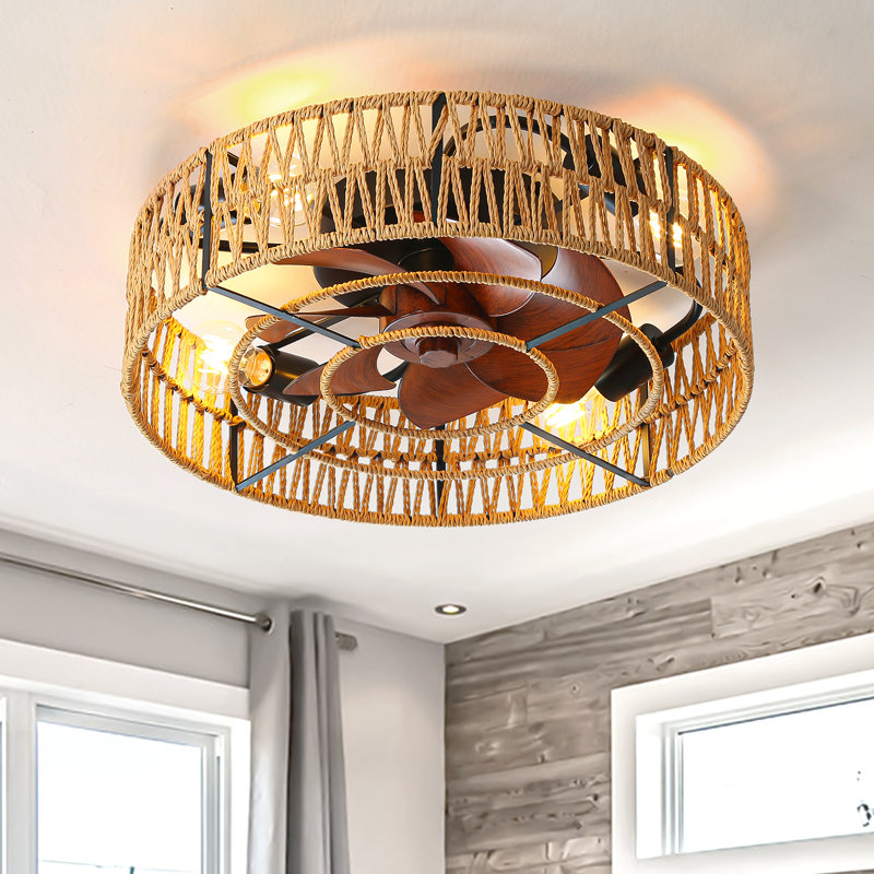 Keniesha 20" Boho Rattan Ceiling Fan Lights With Remote And App Control