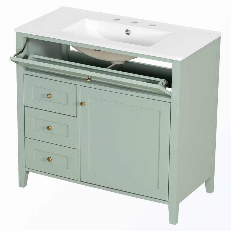Armoire de rangement autoportante avec tiroirs et tablette réglable, Vert