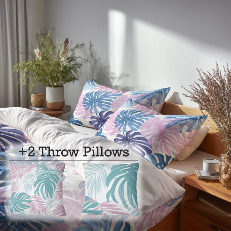 Ensemble de literie 5 pièces Tropical - Ensemble de housse de couette et coussin décoratif Vibrant