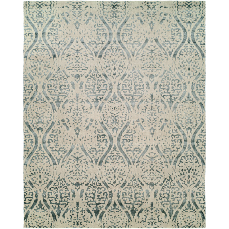 Tapis gris / bleu tissé à la main Santistevan, Rectangle 2 pi x 3 pi