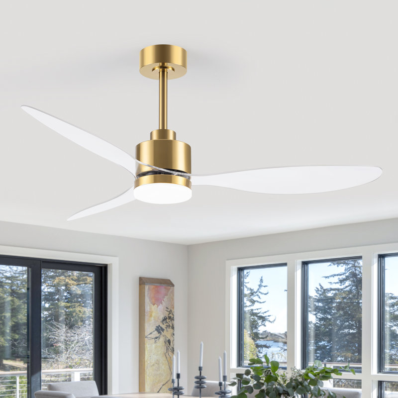 Ventilateur de plafond moderne de 52 pouces avec lumière, éclairage à 3 températures de couleur, télécommande, moteur à courant continu silencieux