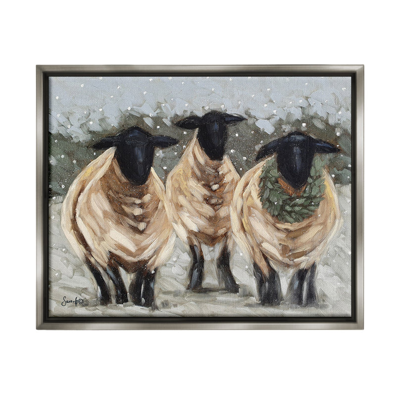 "Sheep In Winter Scene Floater Frame" par Sara G. Designs sur toile, Cadre flottant gris lustré, H 17 po x l 21 po