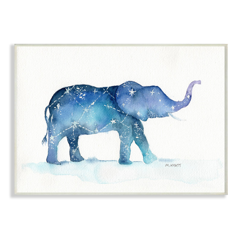 Éléphant mars avec constellation de ciel nocturne abstrait, H 13 po x l 19 po x P 0,5 po, Plaque de bois